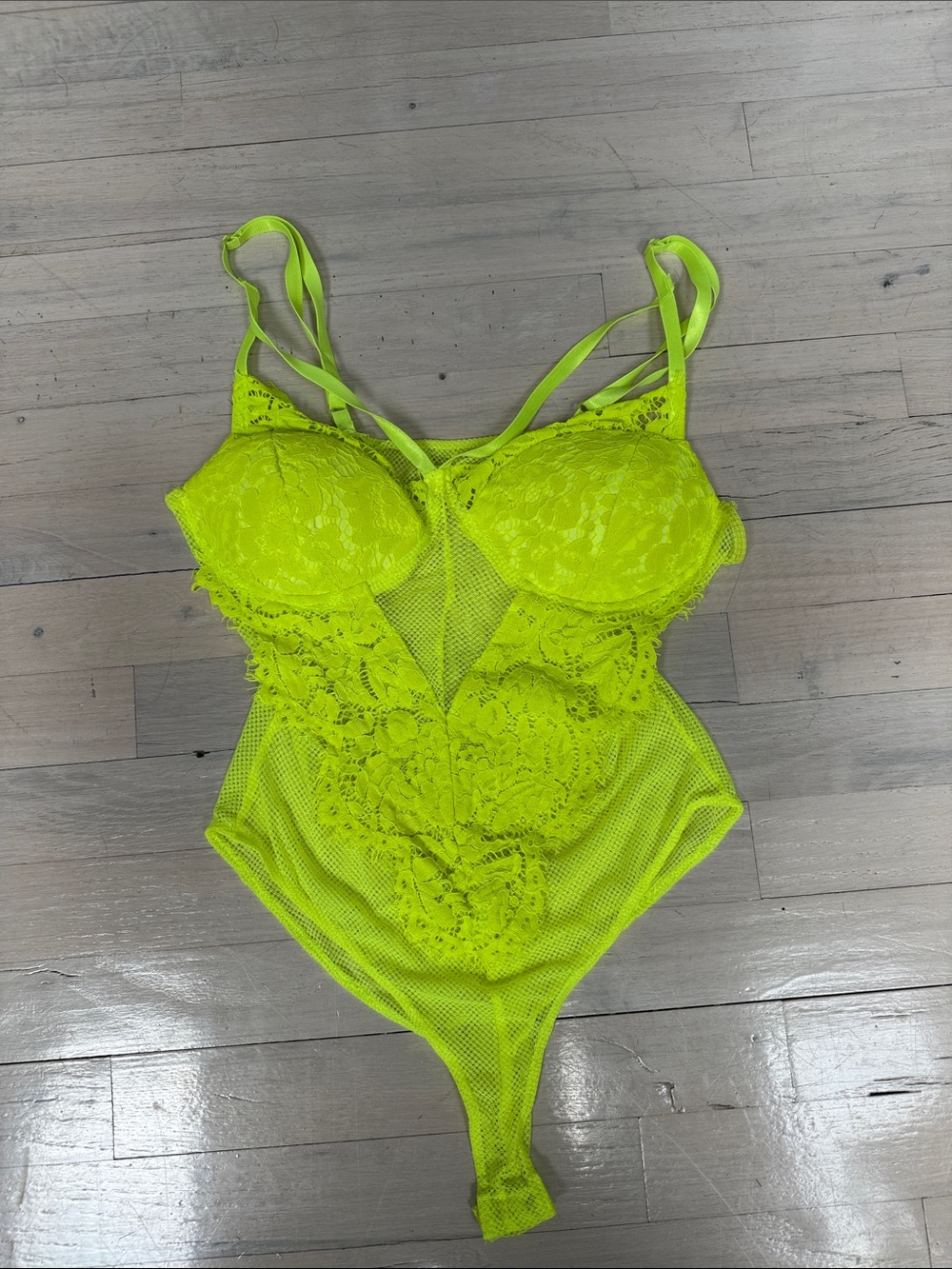 Neon Lime Lace Mesh Bodysuit Chemise